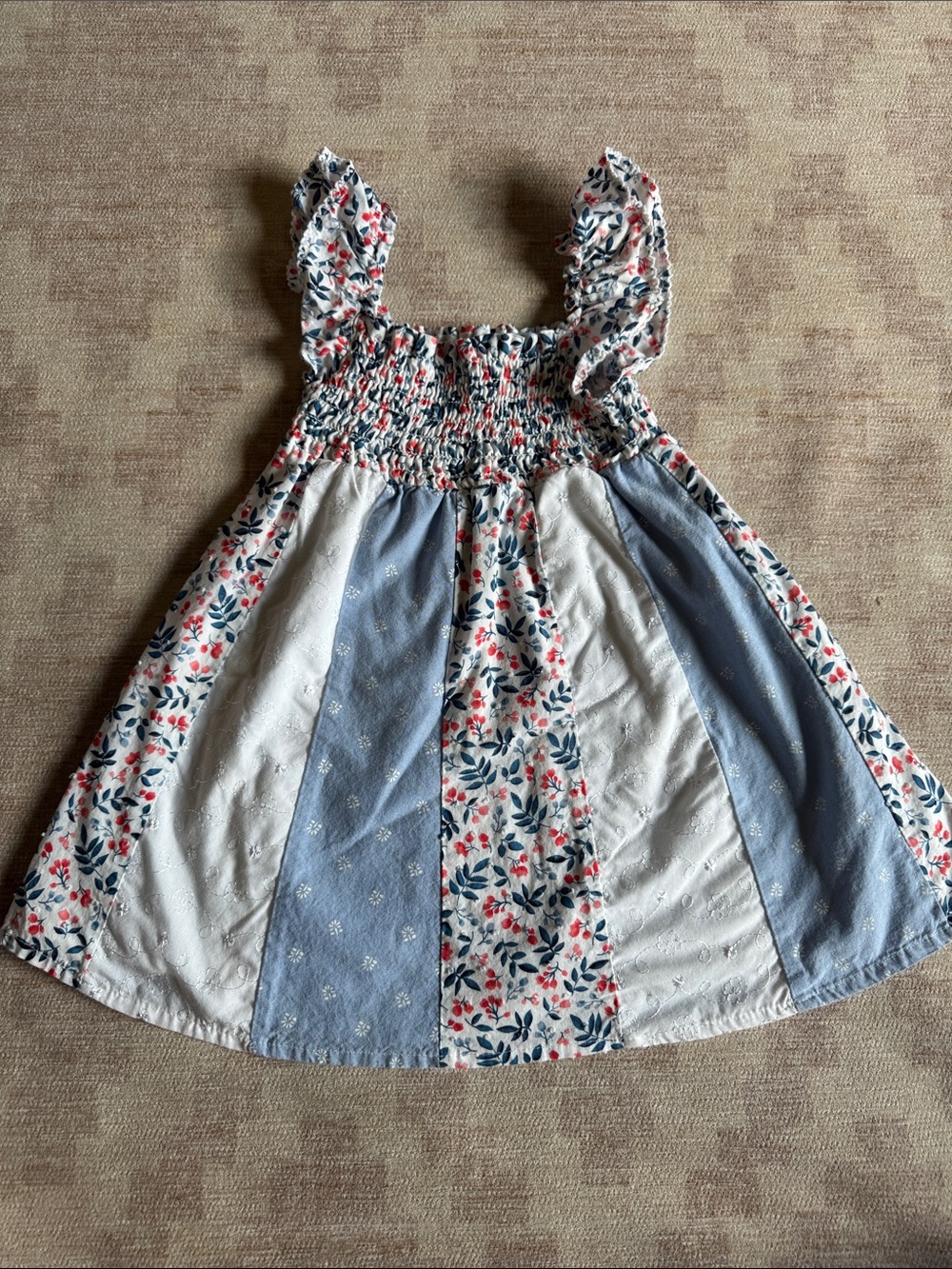 Penelope Mack Red, White & Blue Floral Patchwork Sundress size 2T